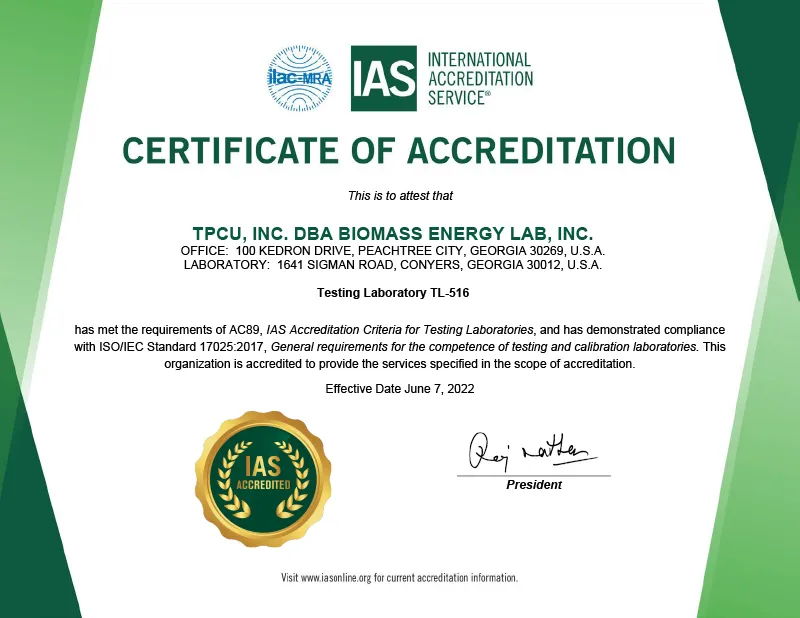 BEL ISO 17025 Certificate