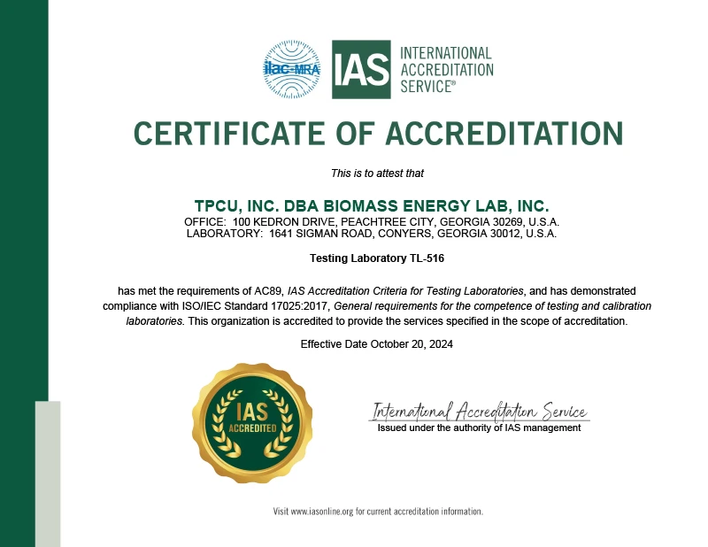 BEL ISO 17025 Certificate